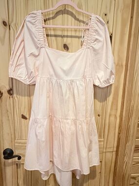 MINKPINK Pale Pink Puff Sleeve Tiered Mini Dress